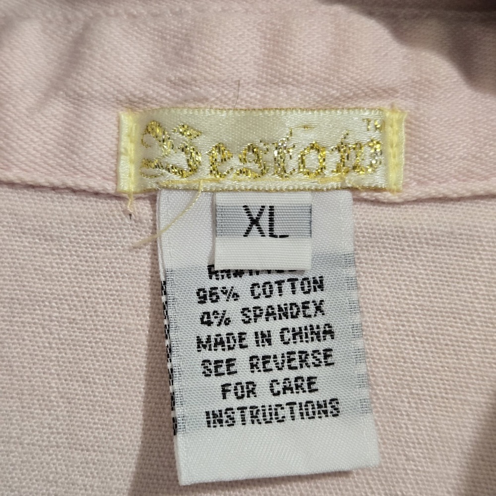 Vintage 2 Piece Denim Vest & Capri Pants Size XL Light Pink Lace Crochet - Picture 2 of 10